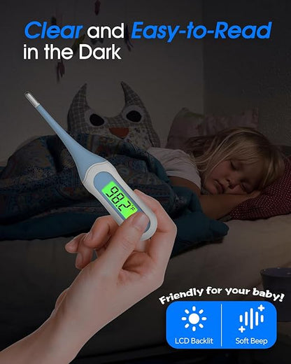 Digital Oral Thermometer for Adults and Kids, 8s Fast Reading, Accurate & Safe Thermometer for Baby with Fever Alarm, °C/°F Switchable, 3 Colors Backlit Medical Rectal Thermometers