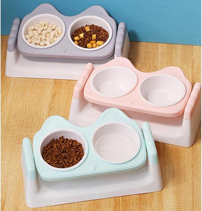 Pet Bowls Gray Double Pet Bowls Dog Food Water Feeder Pet Drinking Dish Feeder Cat Puppy Feeding Supplies Small Dogs Accessories