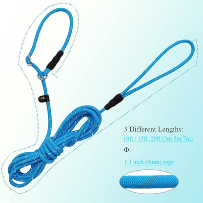 BTINESFUL 10FT / 15FT / 20FT Slip Lead Dog Leash, Reflective 1/3” Rope Leash Long Training Lead for Small Medium Dogs