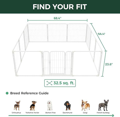 FXW AuraSpace Pro Acrylic & Wire Mesh Indoor Dog Playpen, 24" Height 12 Panels Metal Dog Pen for Puppies & Small Dogs, White│Patented