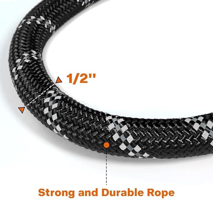 Taglory Rope Dog Leash 5 FT with Comfortable Padded Handle, Highly Reflective Threads Leash and Anti-Tangle Clip for Walking Medium Large Dogs, 1/2 inch, Black