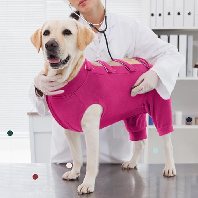 IECOii Dog Surgical Recovery Suit Male Female,Breathable Dog Bodysuit Dog Cone Alternative After Surgery with Pee Hole,Soft Dog Onesie for Spay Neuter Surgery Recovery Prevent Licking,XXXL-Rosered