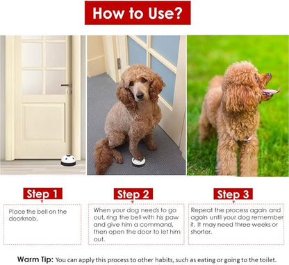 SlowTon Dog Doorbells, 2 Pack Metal Bell Dog Training with Non Skid Rubber Bottoms Dog Door Bell for Potty Training Clear Ring Pet Tool Communication Device for Small Dogs Cats (White+White)