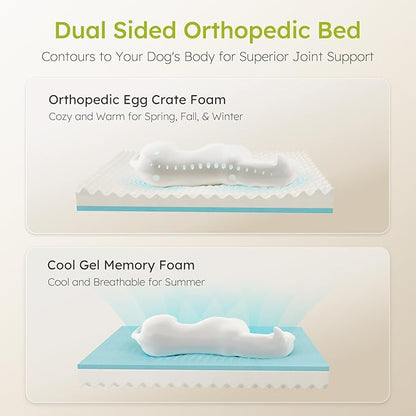 XXL Dog Bed for Extra Large Dogs, Giant Orthopedic Dog Beds with Cooling Gel Memory Foam, Waterproof Pet Bed with Removable Washable Cover, 53" Pet Sofa Bed Velvet with Bone Toy, Dark Gray