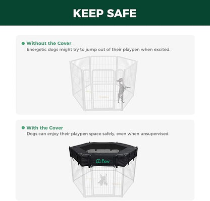 FXW Homeplus Indoor Dog Playpen with Hexagon Mesh Top Cover for Escape Prevention, 40 Inch 6 Panels Heavy Duty Dog Pen for Medium and Large Dogs, White│Patented