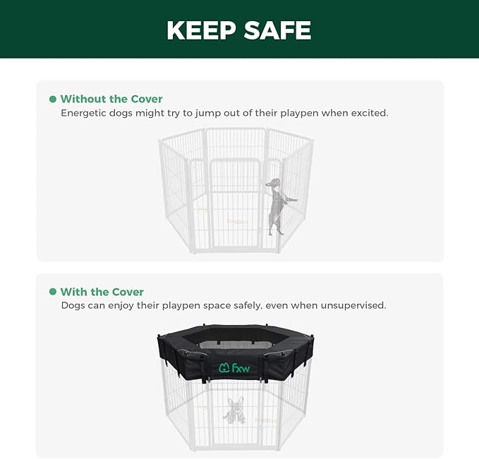 FXW Homeplus Indoor Dog Playpen with Hexagon Mesh Top Cover for Escape Prevention, 32 Inch 6 Panels Heavy Duty Dog Pen for Small and Medium Dogs, White│Patented