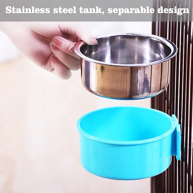 HERCOCCI Dog Crate Bowls, Removable Stainless Steel Pet Kennel Cage Hanging Food Bowls and Water Feeder Coop Cup Prevent Overflow for Puppy, Medium Dog, Cat, Rabbit, Ferret (3PCS)