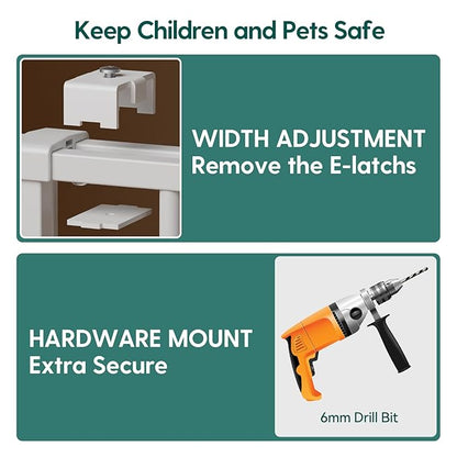Babelio Baby Gate for Stairs & Doorways, 26-43" W 34" H Extra Tall| No Bottom Bar| Easy Installation| One-handed Operation| Auto-close| Hardware Mount (Drill Needed) Safety Dog/Pet Gate Indoor (Black)
