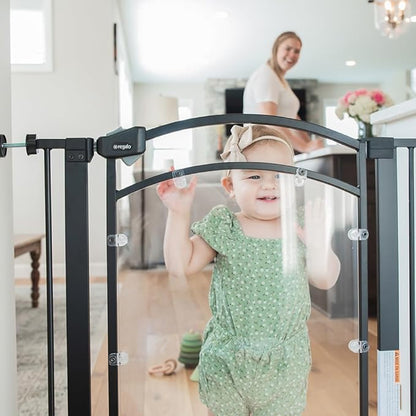 Regalo Safety 29.5–37” Clear Walk Through Baby Gate for Doorways & Bottom of Stairs, Pressure Mounted Baby Gate with Door for Toddlers & Pets, Tested & Trusted, American Designed, Family Owned