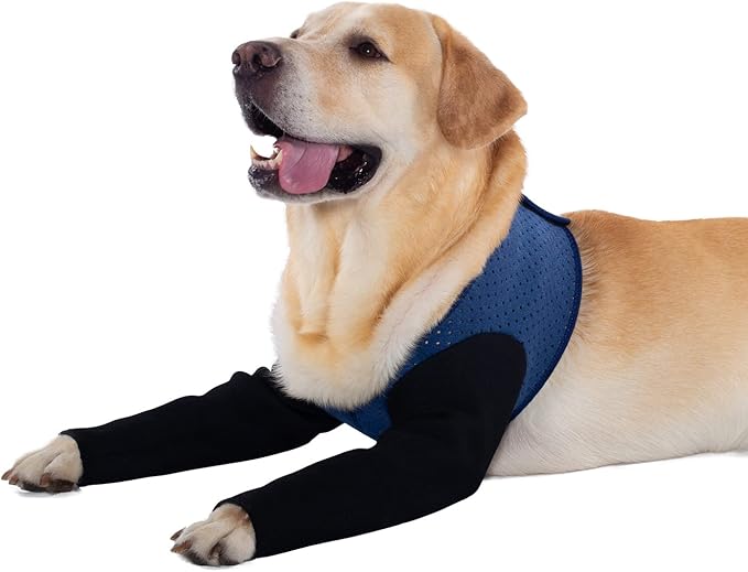 Coodeo Dog Recovery Sleeves, Cone Collar Alternative, Abrasion Resistant Dog Recovery Suit, Washable 2.5mm Thick and Waterproof, Pet Wounds Prevent Licking, Biting (Blue, L)