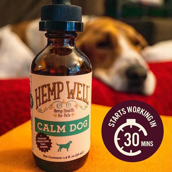 Hemp Well Calm Dog Oil – Natural Anxiety & Stress Relief for Dogs – Eases Nervousness, Promotes Relaxation & Balanced Behavior – Organic Hemp & Melatonin Formula – for Small & Large Dogs – 2 oz