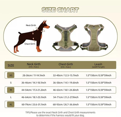 Dog Harness No Pull Adjustable Reflective,for Medium and Large Small Dog with Leash 59.06in (Khaki, XL)