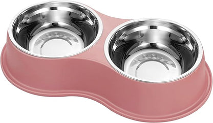 Epetslove Dog Bowls Double Dog Water and Food Bowls Stainless Steel Bowls with Non-Slip Resin Station, Pet Feeder Bowls for Puppy Medium Dogs Cats