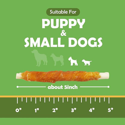 MON2SUN Dog Treats, Rawhide Twist Chicken Hide Sticks, Suitable for Puppy and Small Dogs, 5 Inch (Chicken, 14.11 oz) (Pack of 2)