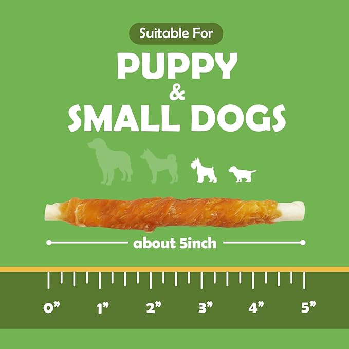 MON2SUN 5 Inch Chicken Wrapped Rawhide Sticks, 75 Count Long Lasting Chew Treats for Puppy & Small Dogs, High Protein, No Artificial Colors, 31.75 oz