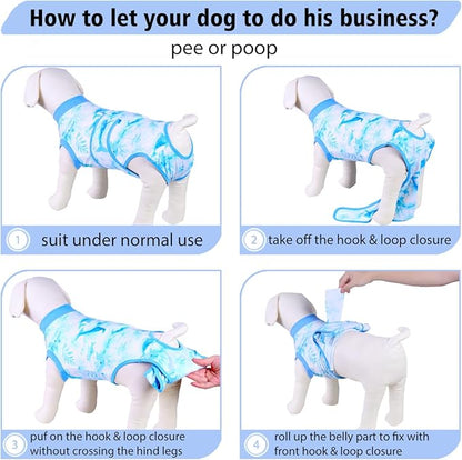 PetWarm Recovery Suit for Dogs, Surgical Suit for Dogs Female Spay Male Neutered, After Surgery Dog Onesie, Anti-Licking Dog Surgery Recovery Suit, Marine Animal Patterns, Blue, 2XL