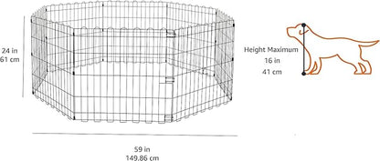 Amazon Basics Foldable Octagonal Metal Exercise Dog Playpen, Indoor/Outdoor Pet Fence, No Door, 8 Panels, Extra Small, 24 x 24 Inches, Black