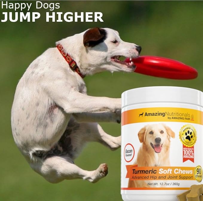 Amazing Turmeric for Dogs Curcumin Pet Antioxidant - Eliminates Joint Pain Inflammation, 90 Bacon Soft Chews