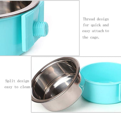 Andiker Pet Bowl 2-in-1 Removable Stainless Steel Food Bowl for Puppy/Cat, Hanging Cage Large Water Food Feeder for Dogs Cats (Small, Blue)