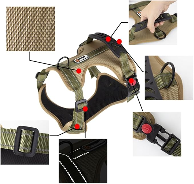 Tactical Dog Harness for Large Medium Dogs No Pull Adjustable Pet Vest with Reflective Straps Front & Back Clips Handle for Hiking Walking Hunting– 4 Sizes with or Without Leash (RED, XL)
