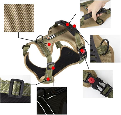 Tactical Dog Harness for Large Medium Dogs No Pull Adjustable Pet Vest with Reflective Straps Front & Back Clips Handle for Hiking Walking Hunting– 4 Sizes with or Without Leash (RED, M)