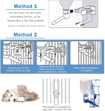 Andiker Dog Water Bottle for Crate, No-drip 350ml Dog Water Dispenser Adjustable and Detachable Installed on The Kennel Cage Water Bottle for Dogs and Puppy Drinking Water (Pink)