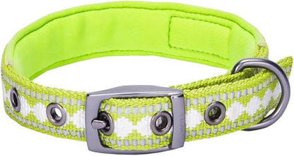 Blueberry Pet Reflective Jacquard Dog Collar with Neoprene Padding & Metal Buckle | Soft & Adjustable Safety Collar - Macaw Green, Neck 17-20.5", for Large Breed