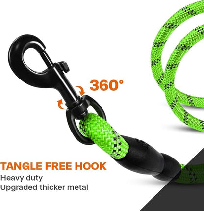 Taglory Rope Dog Leash 4 FT with Comfortable Padded Handle, Highly Reflective Threads Leash and Anti-Tangle Clip for Walking Small Dogs, 3/8 inch, Green