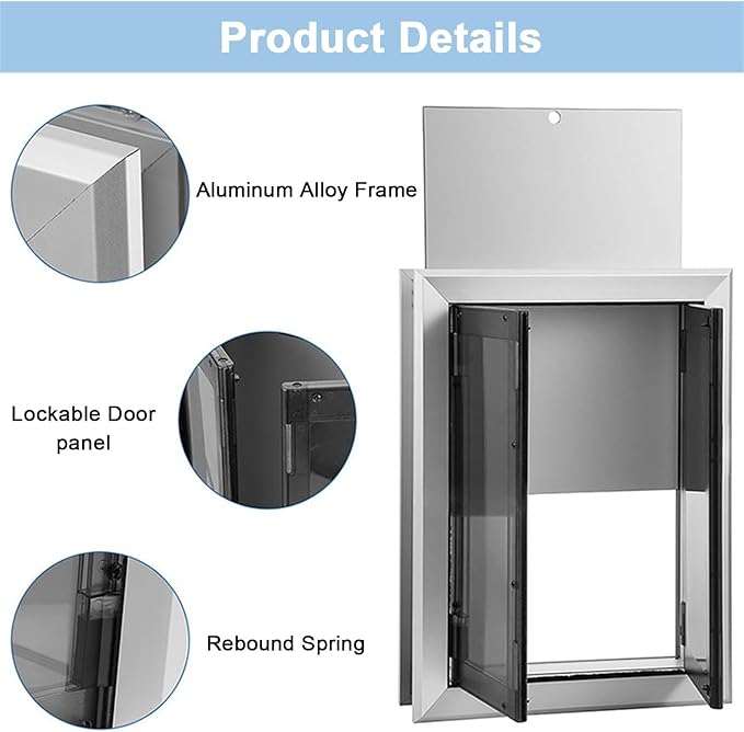 44/54cm Wide Dog Door for Wall, Auto Closing Indoor Pet Gate for Bedrooms/Kitchens/Entryway, Aluminum Alloy Frame with Plastic Doors Panel(Up to 55kg)