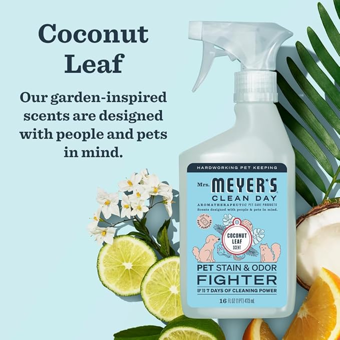 Mrs. MEYER'S CLEAN DAY Pet Stain & Odor Fighter,Coconut Leaf Scent,16oz,(Pack of 2)