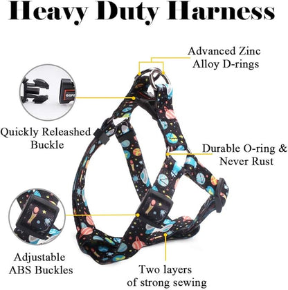 QQPETS Dog Harness Leash Set Adjustable Heavy Duty No Pull Halter Harnesses for Small Medium Large Breed Dogs Back Clip Anti-Twist Perfect for Walking (M(19"-26" Chest Girth), Space)
