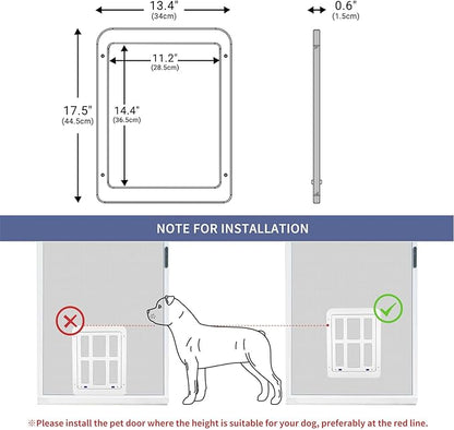 PETLESO Dog Door for Sliding Door, Lockable Dog Screen Door with Magnetic Closure Easy Install Pet Door for Dogs Cats, Inner Flap 11.2"x14.4" White