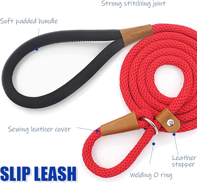 lynxking 6 FT Dog Leash Slip Lead 2 Pack Strong Heavy Duty Braided Dog Training Leash No Pull Training Lead Leashes for Medium Large and Small Dogs
