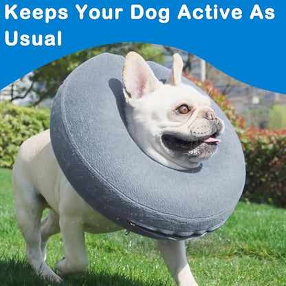Inflatable Dog Cone (M Size), Medium Size Dog Cone Alternative, Soft Blow-up Protective Recovery Collar, Comfy Elizabethan Collar After Surgery for Cat to Prevent Licking, Grey
