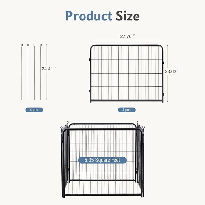DUMOS Dog Playpen Indoor, Metal 24 Inch 4 Panels Foldable Pet Fence with Door, Outdoor Small Medium Large Dog Puppy Portable Exercise Play Pen for RV Camping, Trips, Play Yard