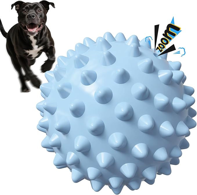 Apasiri Interactive Dog Toys for Large & Medium Dogs: 3.5" Bacon Flavored Squeaky Balls for Dogs, Tough Durable Spiky Rubber Bouncy Dog Toys Balls, Floating Outdoor Fetch Dog Toy, Blue Dog Balls Gifts