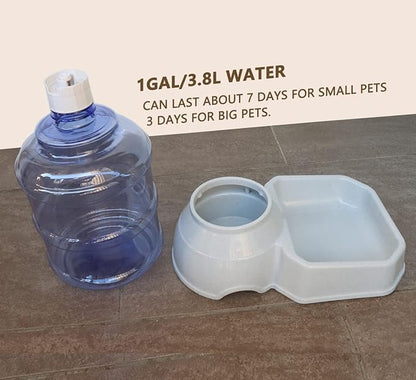 Automatic Dog Cat Water Dispenser,Gravity Multi Pet Drinking Fountain,Set with Pet Bowl for Medium Dog Puppy Kitten, 1 Gallon/ 3.8L Capacity (Waterer)