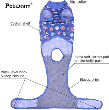 PetWarm Dog Surgical Recovery Suit Male, Dog Bodysuit for Sensitive Skin Areas, Surgical Suit for Dogs Abdominal Affected Areas Bandages, Substitute E-Collar and Cone, Flower Pattern, Blue, XS