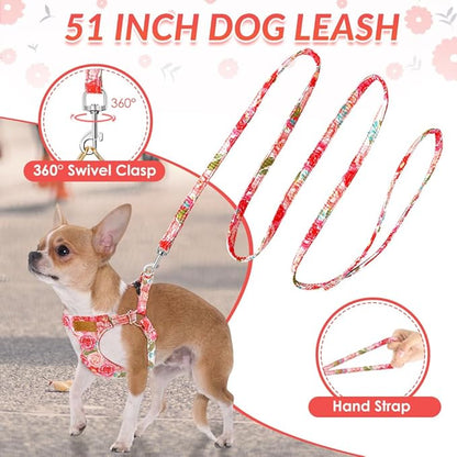 Lukovee Puppy Harness and Leash Set, No Pull Lightweight Soft Suede Adjustable Pet Harness Vest with Snap Buckle for Puppy Small and Medium Size Dog (Pink Rose, XS)