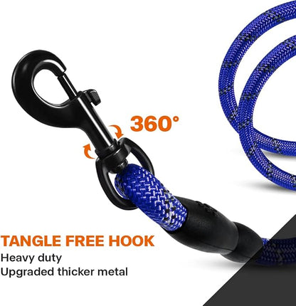 Taglory Rope Dog Leash 4 FT with Comfortable Padded Handle, Highly Reflective Threads Leash and Anti-Tangle Clip for Walking Medium Large Dogs, 1/2 inch, Navyblue
