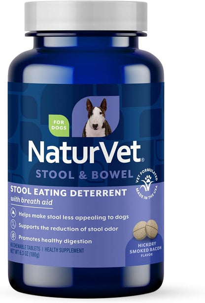 NaturVet – Coprophagia Stool Eating Deterrent Plus Breath Aid | Deters Dogs from Consuming Stool | Enhanced with Breath Freshener, Enzymes & Probiotics | 60 Chewable Tablets