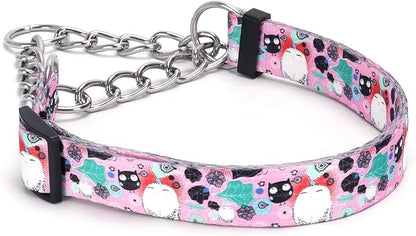 Martingale Dog Collar with Stainless Steel Chain - Limited Chain Cinch Training Collar for No Pull Training Dog - Flower Multicolor Cute Patterns - Premium No Slip Collar (HA12NO12, M)