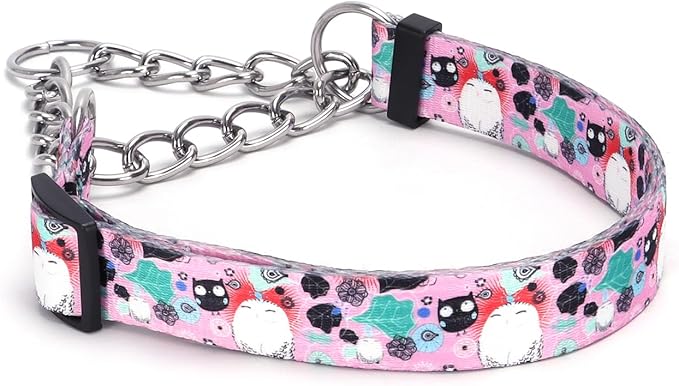 Martingale Dog Collar with Stainless Steel Chain - Limited Chain Cinch Training Collar for No Pull Training Dog - Flower Multicolor Cute Patterns - Premium No Slip Collar (HA12NO12, S)