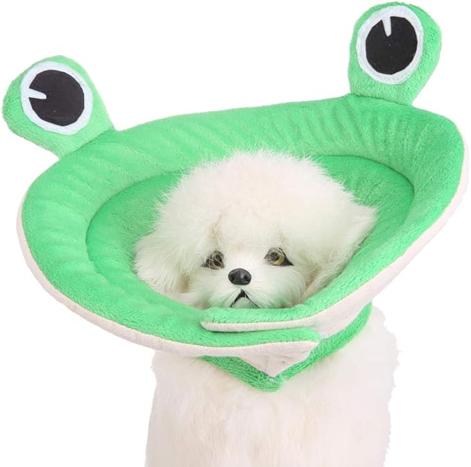 Pet Recovery Collar,Dog Protective E-Collar Soft Dog Cone Breathable Secure Lovely Collar for Puppy Small Medium Dogs (M-Neck: 35-38cm, Frog)