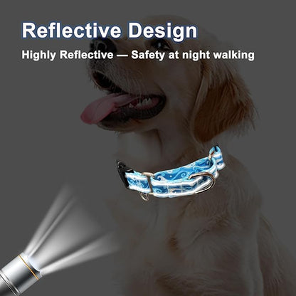Reflective Martingale Collar with Quick Release Buckle Anti Pulling Boy Male Adjustable Dog Collars (Blue Waves, Large)