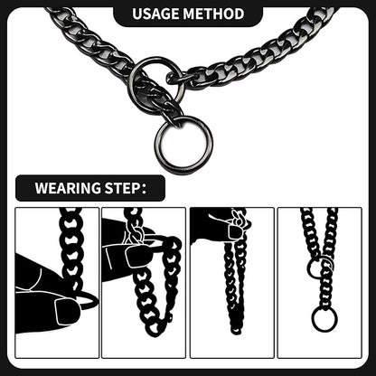 Stainless Steel P Chock Metal Chain -JYHY Dog Necklace Collars Walking Training Pet Supplies for Small Medium Large Dogs (Black, 28" (Fits Neck 24" to 26"))