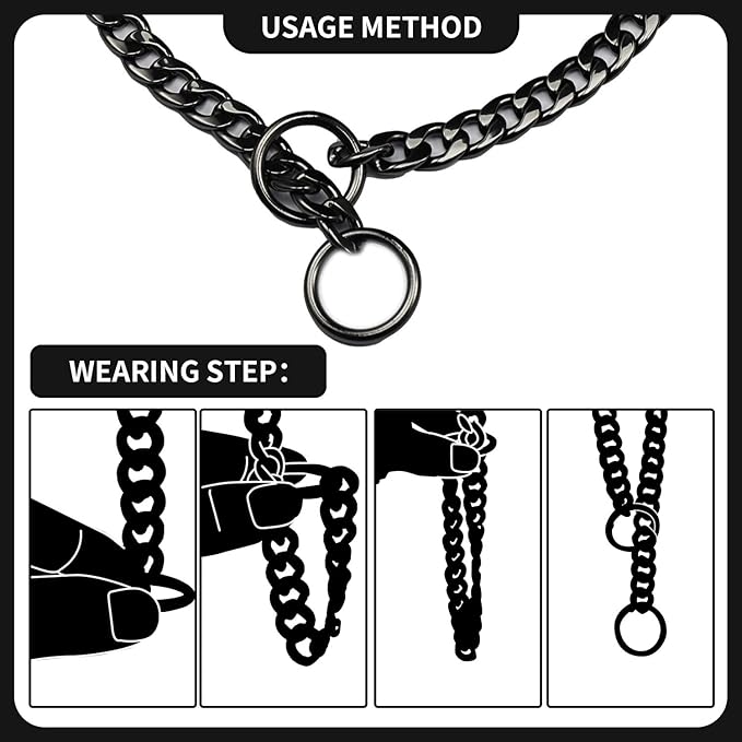 Stainless Steel P Chock Metal Chain -JYHY Dog Necklace Collars Walking Training Pet Supplies for Small Medium Large Dogs (20" (Neck Fits 16"-18"), Black)
