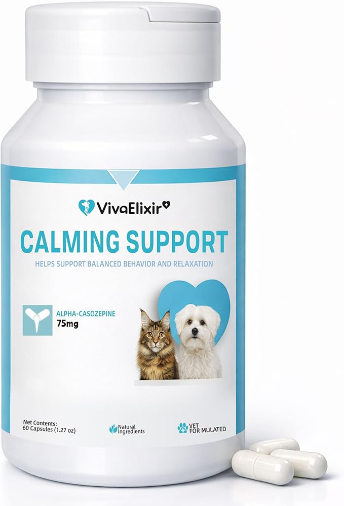 Dog Calming Capsule Calming Support Supplement for Small Dogs and Cats, Helps Promote Relaxation and Reduce External Stress Factors, Daily Behavioral Support and Anxiety Relief for Dogs and Cats, 75mg