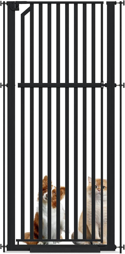 Glaf Extra Tall Pet Gate 63" Pressure Mounted Cat Door Safety Metal Cat Gate Adjustable Width Dog Door Auto-Close Dog Gate for Doorways, Stairs, Kitchen, Hallway (Black, 29.92-33.46")