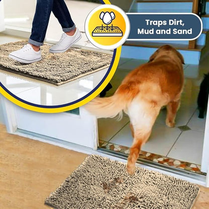 Muddy Mat® | Super Absorbent Door Mat Indoor, Microfiber Quick Dry Chenille Entryway Rug, Non-Slip Front Door Mat, Indoor Mats for Entryway, Machine Washable Pet Rug, Beige 3ft x 8ft